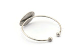 Open Bangle Ball End, Antique Silver Plated Brass Open Cuff With Ball Ending And Oval Blank V001 H1327