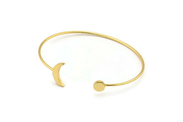 Gold Planet Cuff, Gold Plated Brass Open Bangles With Moon And Planet Ending BS 2029 V005