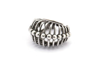 Silver Ball Ring, Antique Silver Plated Brass Adjustable Ball Ring N2113 H1558