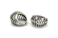 Silver Ball Ring, Antique Silver Plated Brass Adjustable Ball Ring N2113 H1558