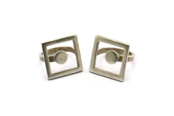 Silver Ring Settings, Antique Silver Plated Brass Square Ring N2404 H1618