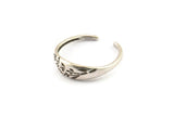 Silver Adjustable Ring, 4 Antique Silver Plated Brass Leaf Theme Adjustable Rings (17mm) SY0134 H0341