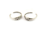 Silver Adjustable Ring, 4 Antique Silver Plated Brass Leaf Theme Adjustable Rings (17mm) SY0134 H0341