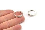 Silver Adjustable Ring, 4 Antique Silver Plated Brass Leaf Theme Adjustable Rings (17mm) SY0134 H0341