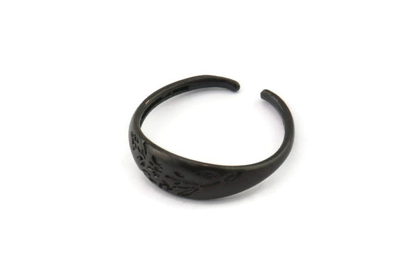 Black Adjustable Ring, 4 Oxidized Black Brass Leaf Theme Adjustable Rings (17mm) SY0134 H0341